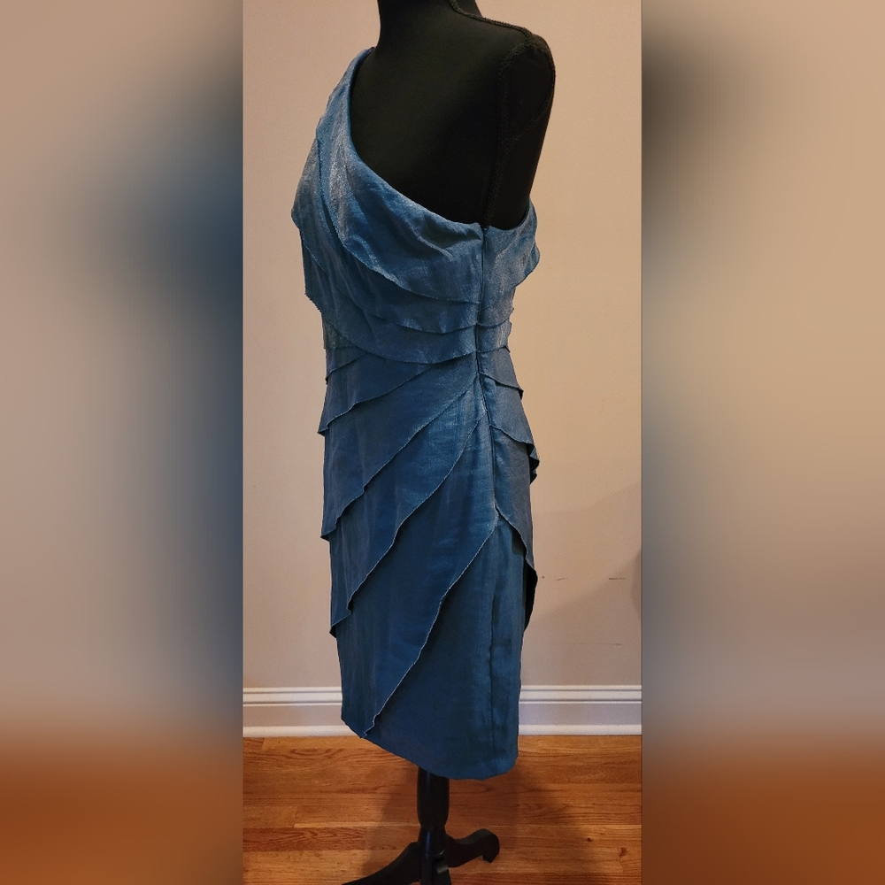 Teal one shoulder cocktail dress